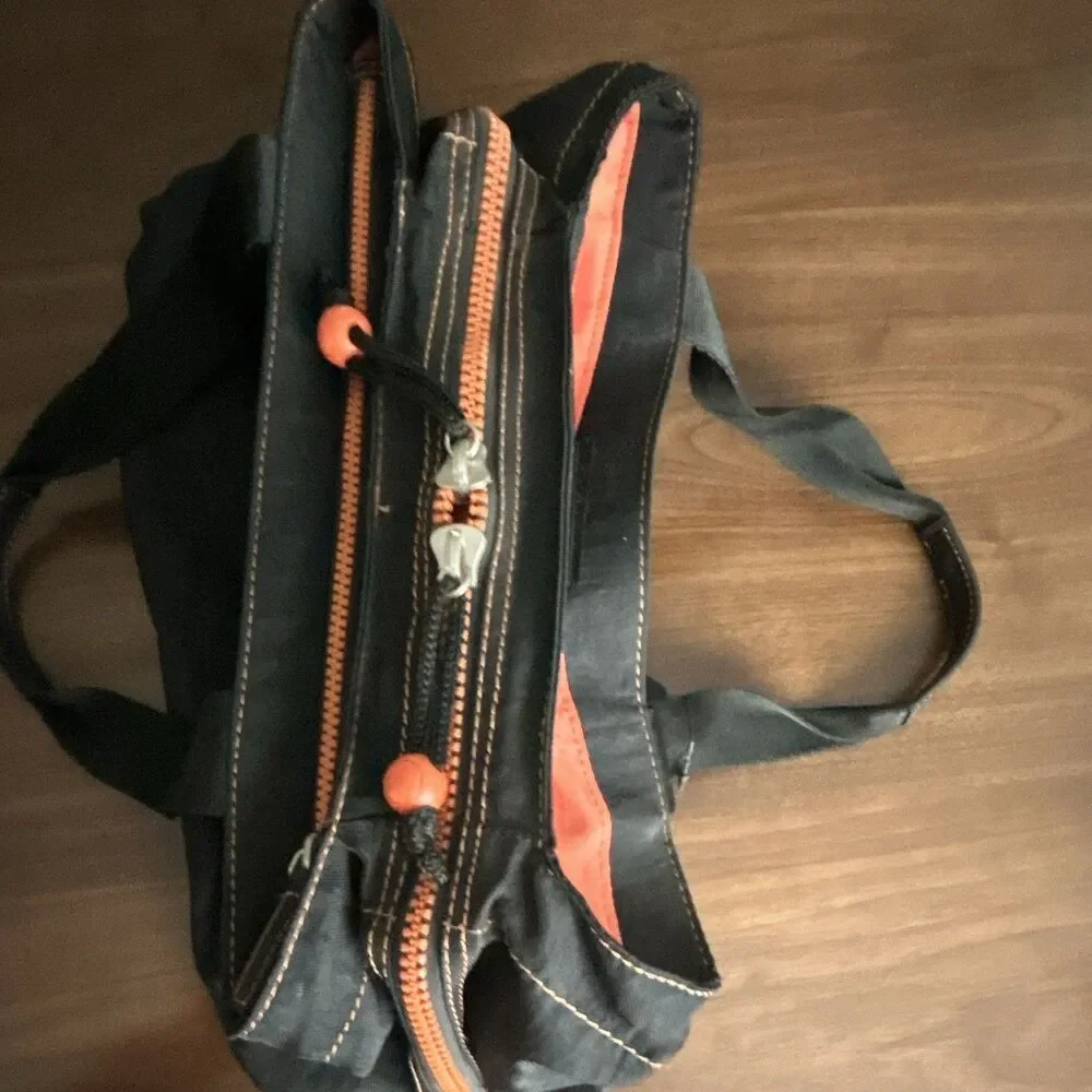Nine West Black Satchel Top Handle Bag Orange Lining Zip Snap New with Tag